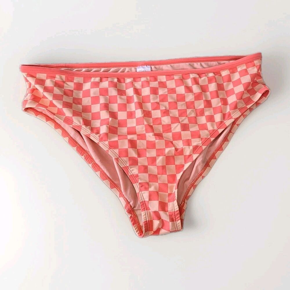 Kona Sol Woman's NWOT Peach Checked Bikini Bathing Suit Bottoms. Plus Size 2X